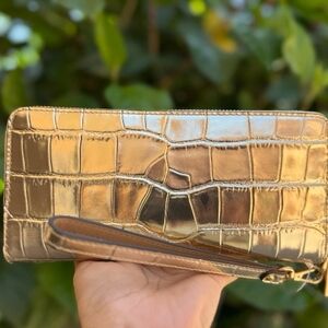 Pale Gold Crocodile-Embossed Wallet/Clutch Wristlet